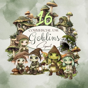 Pack de cliparts Goblincore de lutins mignons | Utilisation commerciale | Créatures fantastiques kawaii | Cottagecore mythique | Album d'autocollants DIY | VENTILATEUR37