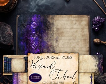 Wizard School Junk Journal Pages: Printable Spell Book Paper (Commercial Use, Digital Download) fan37 gv37