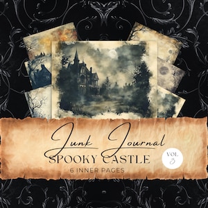 Halloween Junk Journal Pages: Spooky Castle Watercolor (Digital Download) hal37