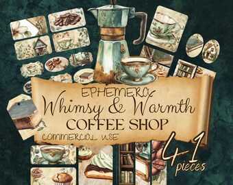 Cottagecore Coffee Shop Ephemera: Vintage Teapots & Pastries (PNG Digital Download) cc337