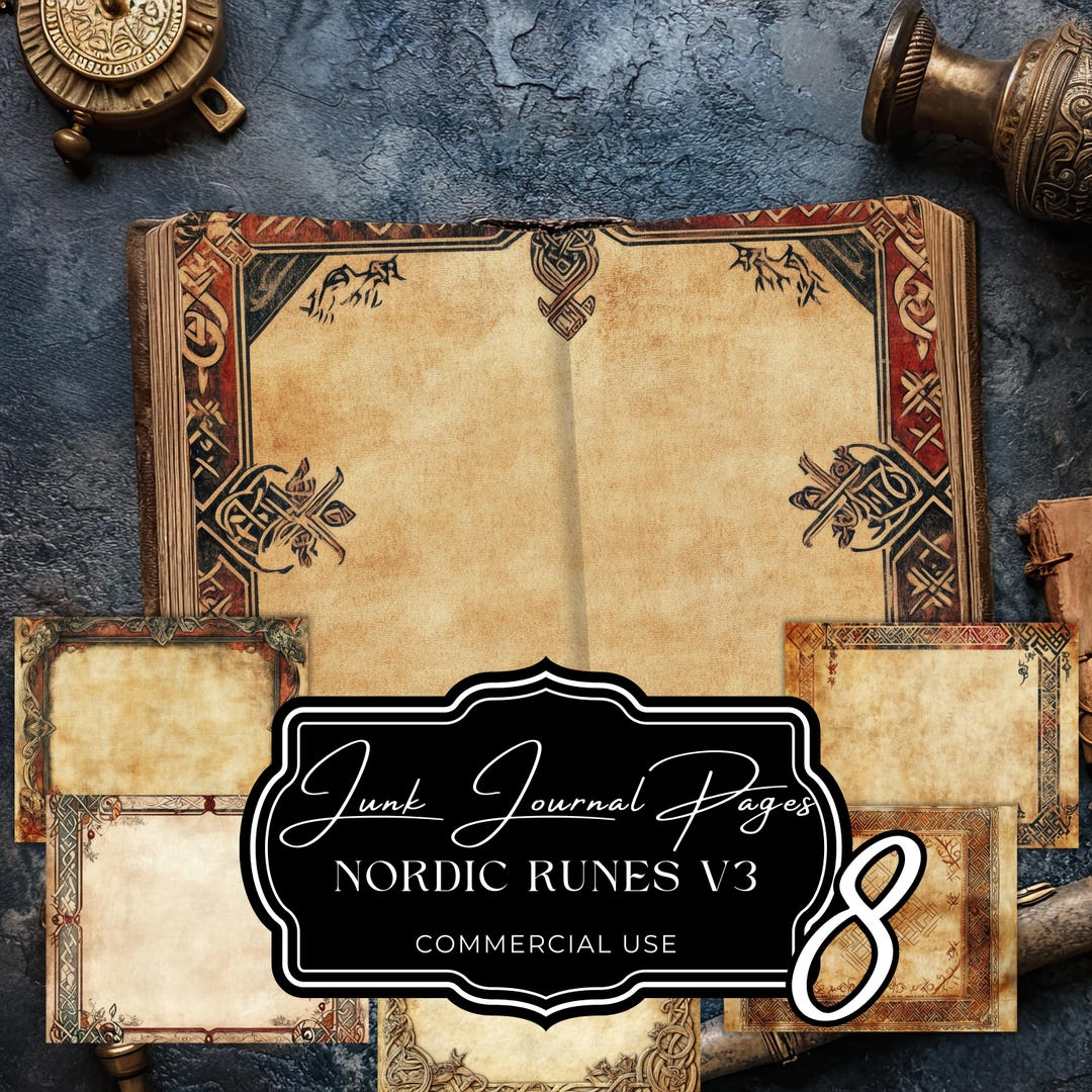 Norse Mythology Junk Journal Pages: Nordic Runes, Parchment Scrapbook ...