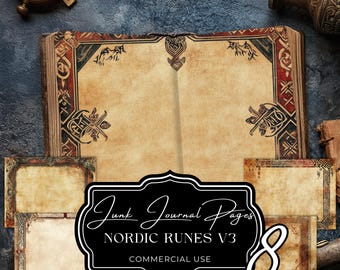 Norse Mythology Junk Journal Pages: Nordic Runes, Parchment Scrapbook Paper (Digital Download) nm37