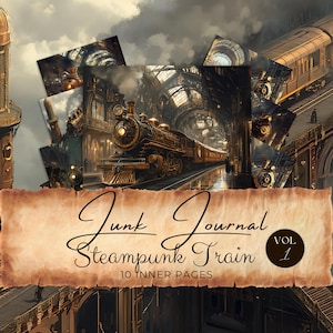 Páginas del kit de diario Steampunk: Estación de tren Steampunk / Uso comercial / Papel vintage para álbumes de recortes / Ilustraciones digitales / SP37