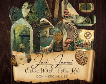 Celtic Witch Junk Journal Folio: Hoja de collage de álbum de recortes (descarga digital, uso comercial) cwb1 fan37