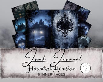 Haunted Mansion Junk Journal Pages: Spöklik Halloween-klippbok (digital nedladdning) gv37