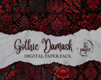 Gothic Damask Digital Paper, Vampire Seamless Patterns, Victorian Wallpaper, Junk Journal Pages, Commercial Use, GV37