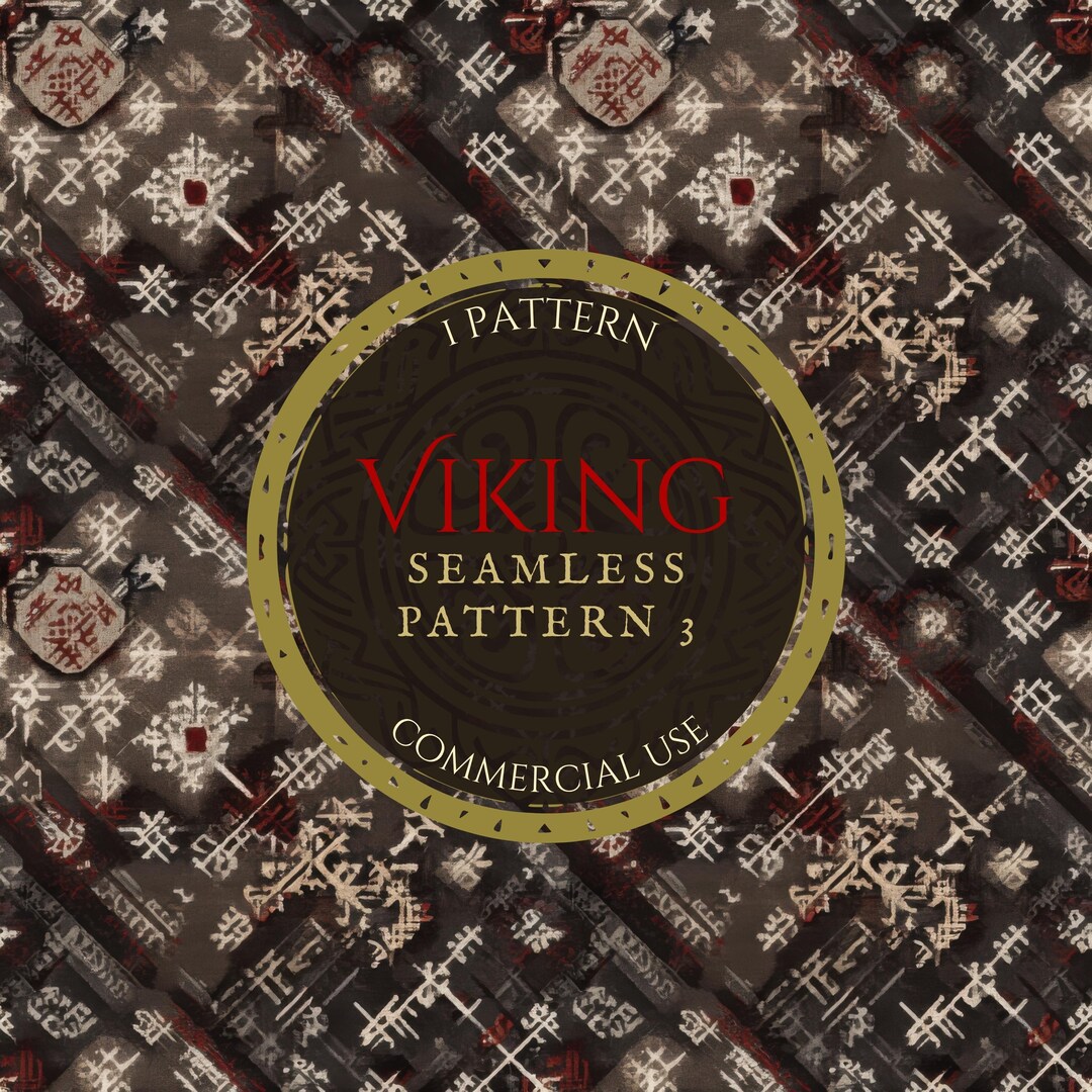 Viking Runes Seamless Pattern Dark Red Norse Mythology digital 