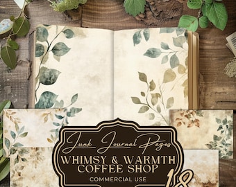 Coffee Stain Junk Journal Pages: Cottagecore Foliage (Digital Download) cc337