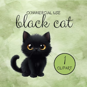 Clipart di Halloween con gatto eccentrico {Uso commerciale} Gattino carino Chibi Kawaii, adorabili occhi grandi e lucenti, peloso, soffice e coccoloso {Download immediato}