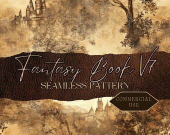 Fantasy Castle Seamless Pattern: Medieval Parchment Texture (Commercial Use, JPG, PDF) fan37