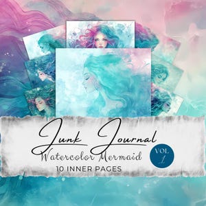 Junk-Journal Seiten Ozean Meerjungfrau x10, Kommerzielle Nutzung, Scrapbook-Papier, Mystisch Magisch Unter dem Meer, Aquarell Abstrakt Teal Pink, FAN37