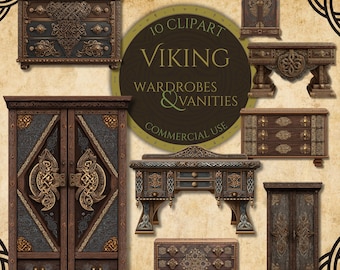 Viking Wardrobes Clipart: Norse Furniture PNGs for TTRPG & Junk Journals (Commercial Use) nm37