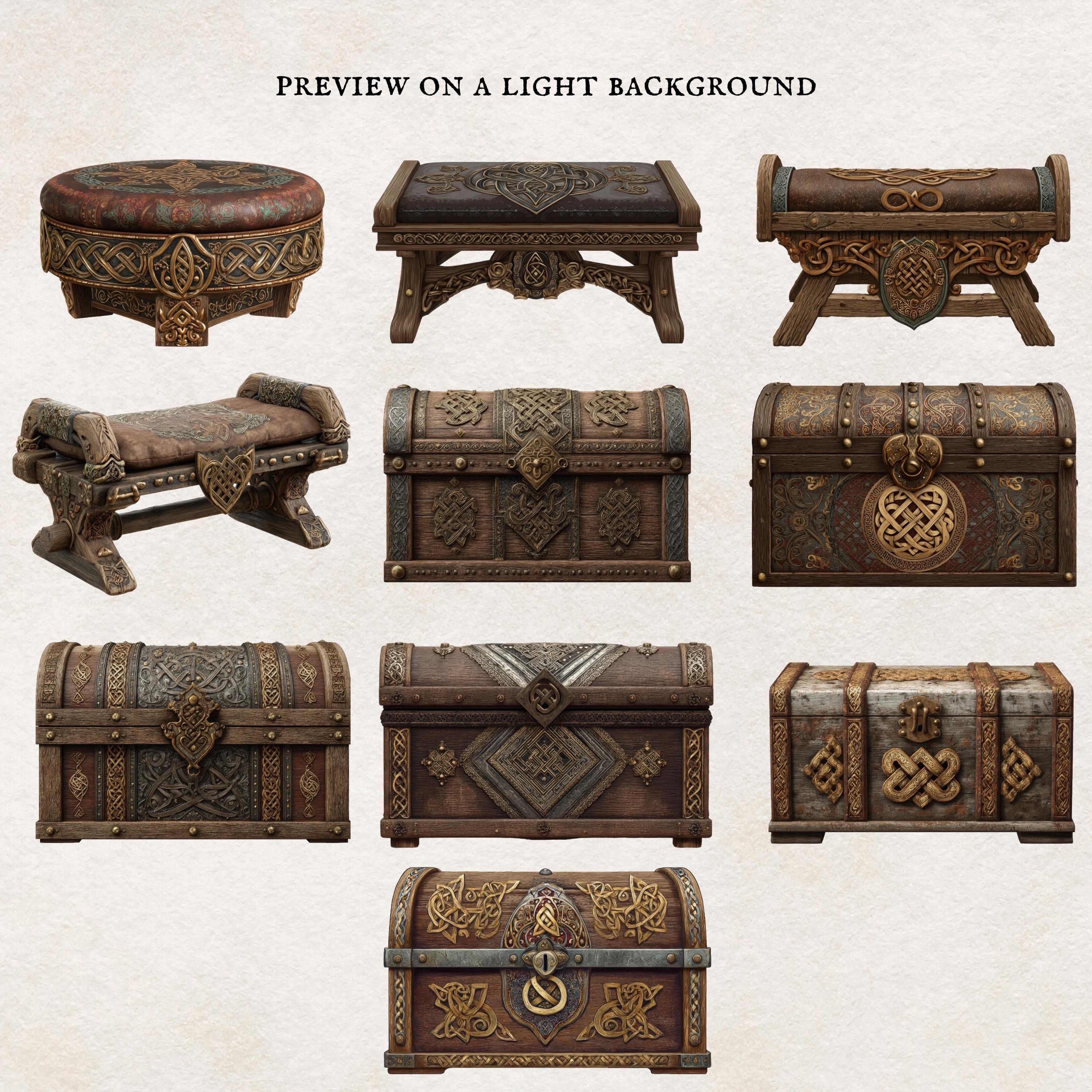 Fantasy Stool Viking Chest Clipart, Fantasy Stools Png, Nordic Box Decor, Fantasy ...