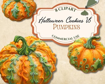 Halloween Cookie Clipart: Pumpkin Frosting Designs (Commercial Use, Digital Download) hal37