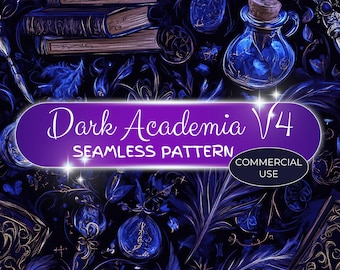 Dark Academia Seamless Pattern: Vintage Books & Potions (Digital Download) gv37 fan37