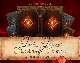 Fantasy Tome Junk Journal Covers: Medieval Spell Books (Digital Download, JPG, 11x8.5 in, fan37