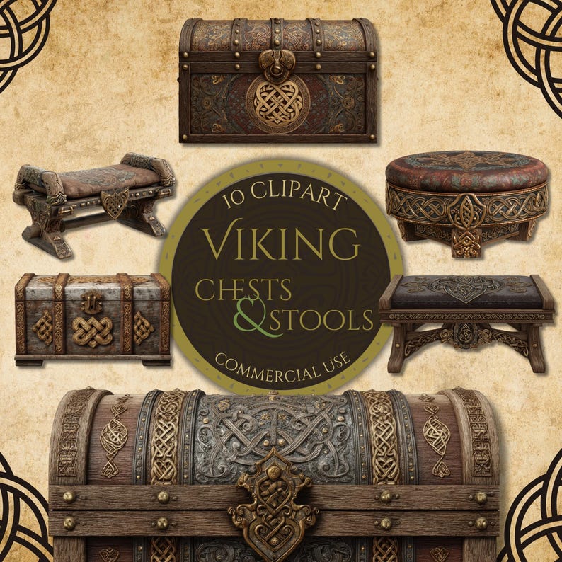 Fantasy Stool Viking Chest Clipart, Fantasy Stools Png, Nordic Box Decor, Fantasy ...