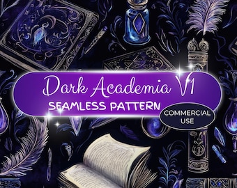 Dark Academia Seamless Pattern: Vintage Books, Potions (Digital Download) gv37 fan37
