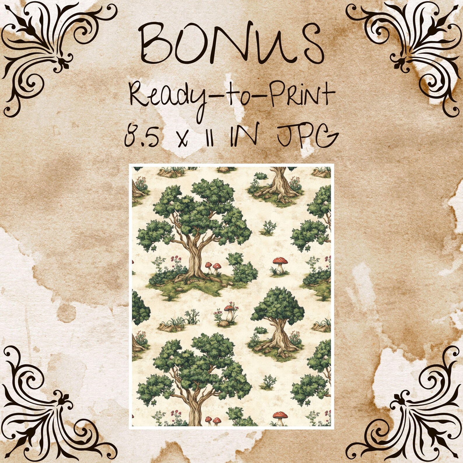 Fairy Tale Seamless Pattern: Vintage Storybook Illustration (JPG ...