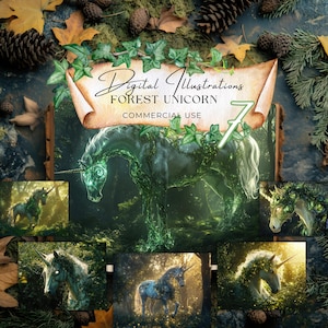Unicorn Junk Journal Kit Digital Illustration Pages { Commercial Use } Scrapbook Paper, Collage Sheet, Forest Woodland Magical Myth { FAN37