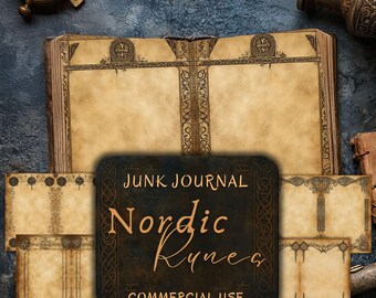 vintage rune journal pages, norse mythology, nordic rune paper, printable scrapbook ephemera, blank parchment, digital writing kit, nm37