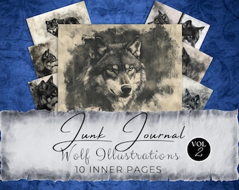 Wolf Junk Journal Seiten: Vintage Gothic Collage Sheets (Digitaler Download) gv37