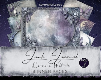 Lunar Witch Junk Journal-pagina's: plakboek paarse maanfase (digitale png-download) fan37