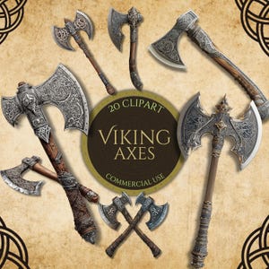 Viking Axe Clipart Set: Norse Battle Weapons, TTRPG Graphics (Commercial Use, 20 PNGs) nm37