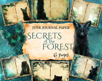 secrets of the forest, junk journal pages, magic elf, dark fantasy, fairy woodland, cottagecore nature, botanical herb, commercial use fan37