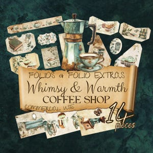 Junk Journal Folio Coffee Shop x14, usage commercial, embellissement éphémères de scrapbooking vintage, rustique taché de thé, boho cottagecore WWB37