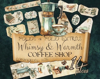 Coffee Shop Junk Journal Ephemera: Vintage Cottagecore Folio (Commercial Use) cc337