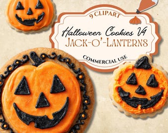 Halloween Cookie Clipart: Jack-O'-Lantern Pumpkin Designs (Digital Download, Commercial Use) hal37