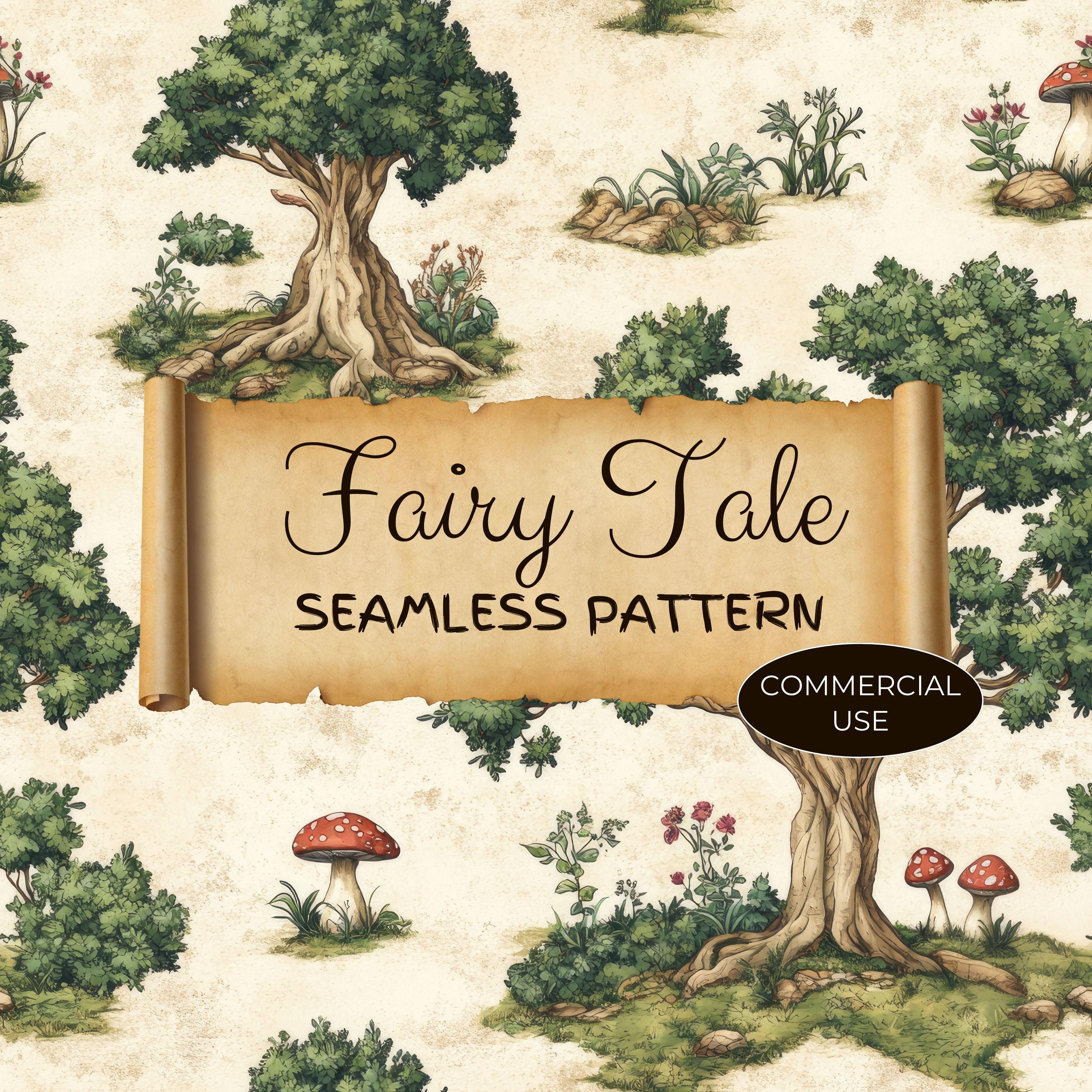 Fairy Tale Seamless Pattern: Vintage Storybook Illustration (JPG ...
