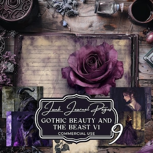 Conte de fées gothique Junk Journal La Belle et la Bête Pages x9, usage commercial, papier de scrapbooking, classique sombre fairycore, frères Grimm, GV37