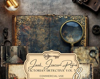 Detective Junk Journal Pages, Victorian Gothic Noir Scrapbook, Industrial Steampunk Grunge, Dark Academia Ink, Blank Writing Space (GV37)