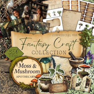Kit diario di cianfrusaglie da farmacia, pacchetto di oggetti per giochi di ruolo fantasy, risorse per avventure di giochi di ruolo da tavolo stampabili, tagli di erbe aromatiche, pagina di scrapbooking della strega della foresta, FAN37