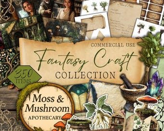 Herbalist Apothecary Junk Journal Kit, Botanical Ephemera, Herbal Witch Clipart, Fantasy Scrapbook, TTRPG Printable, Commercial Use, FAN37