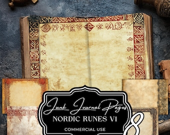 viking junk journal pages, nordic rune parchment paper, norse mythology paper, blank vintage sheet set, printable scrapbook ephemera, nm37