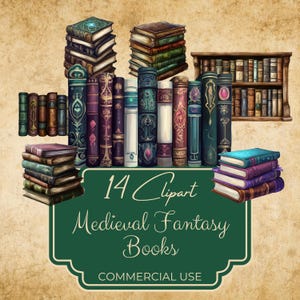 Book Spines Clipart x14, Commercial Use, Medieval Fantasy Tabletop RPG, Digital Scrapbooking, Transparent PNG Images, Instant Download FAN37
