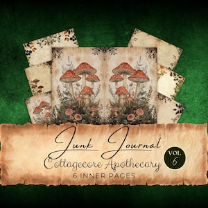 Apothecary Junk Journal Pages x6, commercial use, scrapbook paper collage sheet, herbal witchy fantasy art nature, blank for writing, CC337