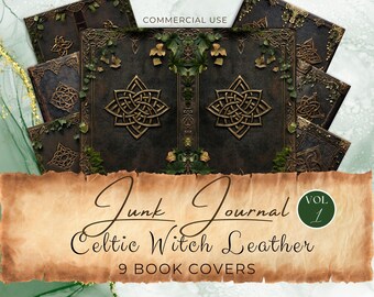 Forest Witch Junk Journal Covers: Celtic Leather Book, Fantasy Scrapbook (Digital Download) fan37