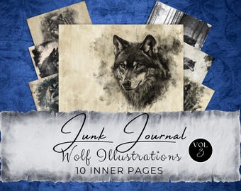 Wolf Junk Journal Seiten: Gothic Nature Collage (Digitaler Download) gv37