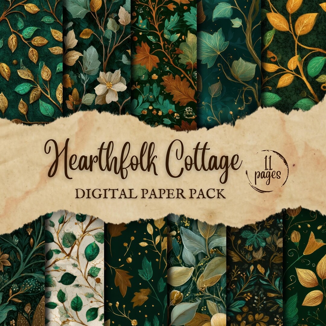 Cottagecore Digital Paper Pack, Rustic Leaf Seamless Patterns (digital ...