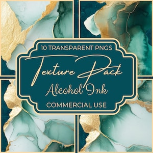 Teal & Gold Marble Alcohol Ink Textures: Transparent PNG Clipart (Commercial Use, Digital Download)