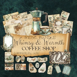 Méga lot de journaux indésirables à imprimer Coffee Shop | usage commercial, noyau de cottage rustique vintage, couleurs neutres, WWB37