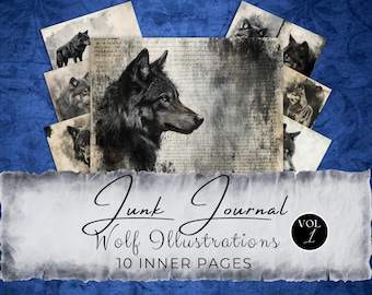 Wolf Junk Journal Seiten: Gothic Nature Scrapbook Papier (Digitaler Download) gv37