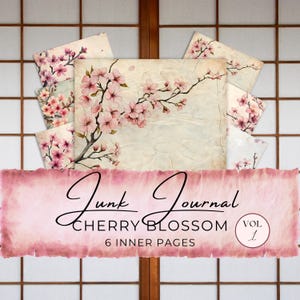 Kirschblüten Junk Journal Seiten | Kommerzielle Nutzung | 6 Scrapbook Papiere | Blumen Aquarell | Rosa japanische Sakura Blumen-Pergament-Beschaffenheit