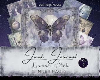 Lunar Witch Junk Journal-pagina's: plakboek paarse maanfase (digitale download) fan