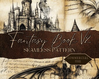 Fantasy Dragon Seamless Pattern: Medieval Castle Junk Journal Paper (JPG & PDF) fan37