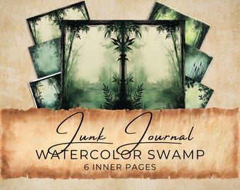 Swamp Junk Journal Pages: Watercolor Marshland Bifold (Digital Download)